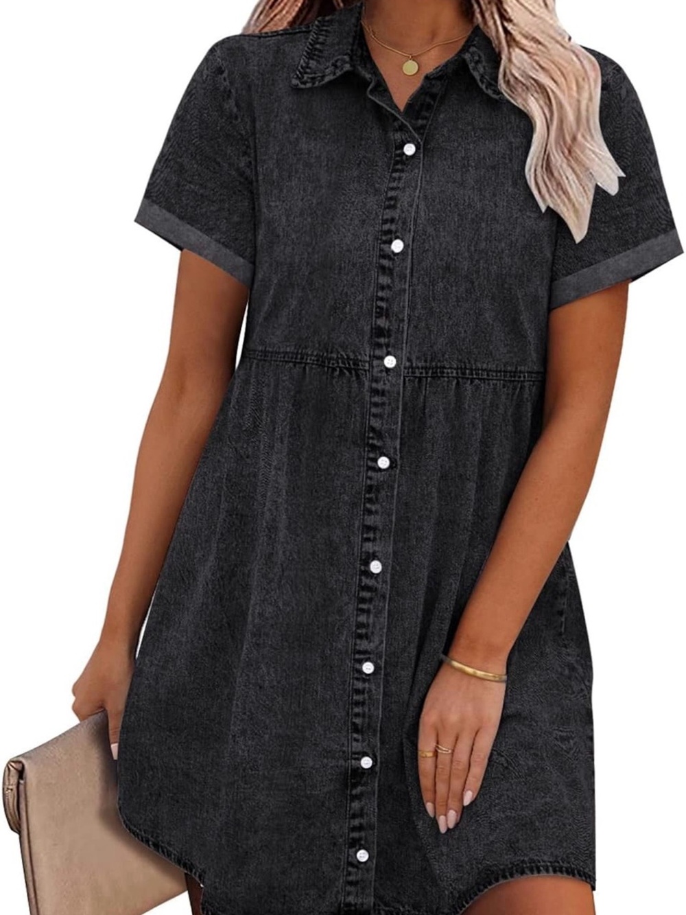 BUNDLE (2) Amazon Women's Short-Sleeve Button-Front Mini Dress